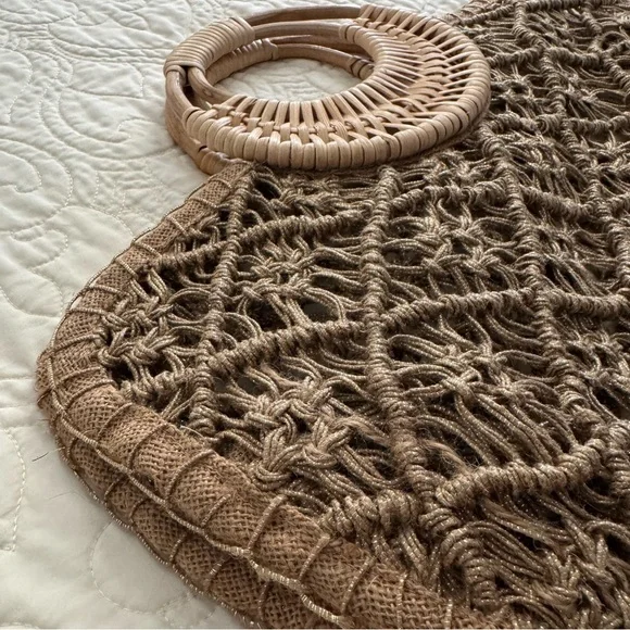 NWOT Anthropologie macrame boho tote - Picture 2 of 7